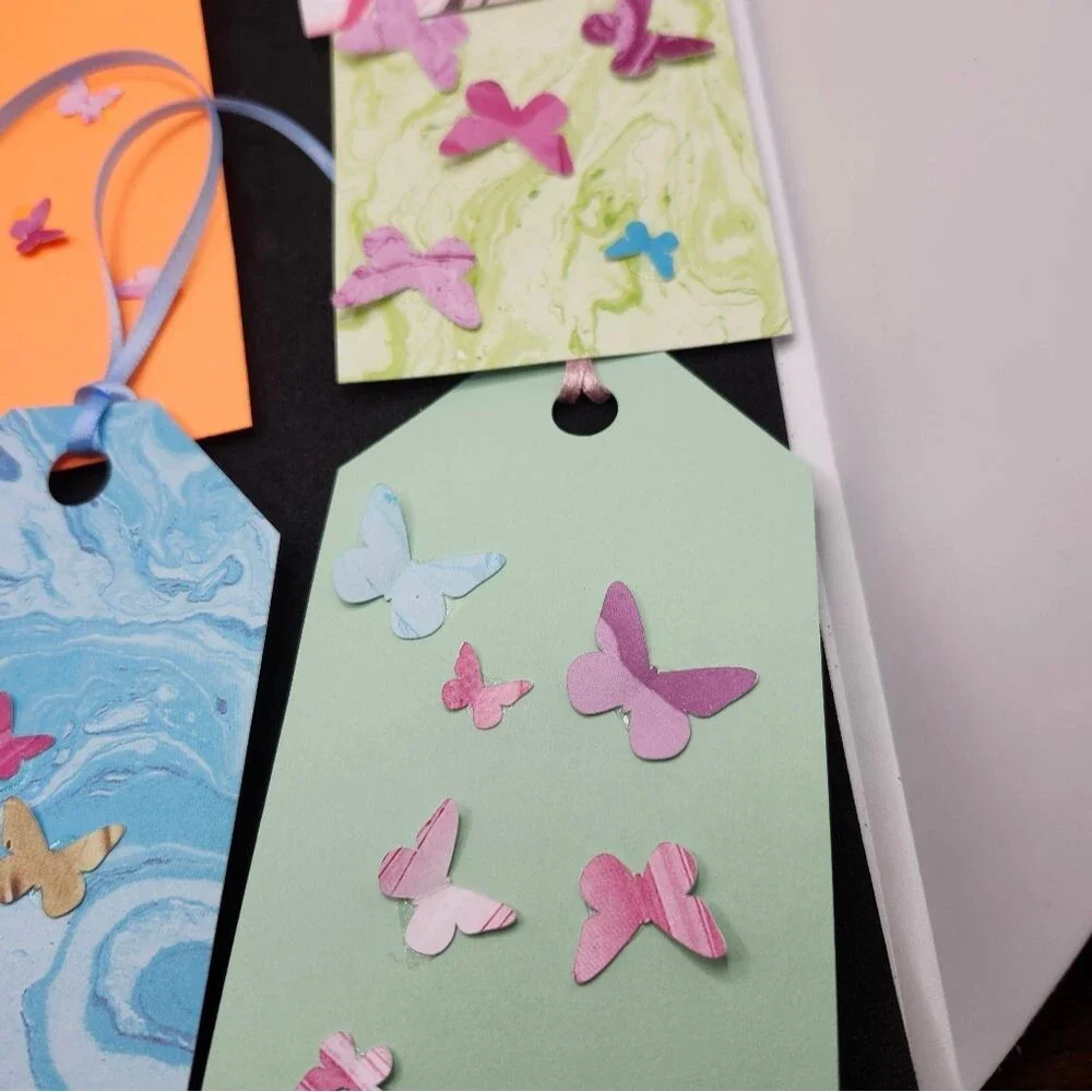 Hand Crafted Butterfly Colorful Gift Tags Thank You Cards Set of 12 - Picture 4 of 6